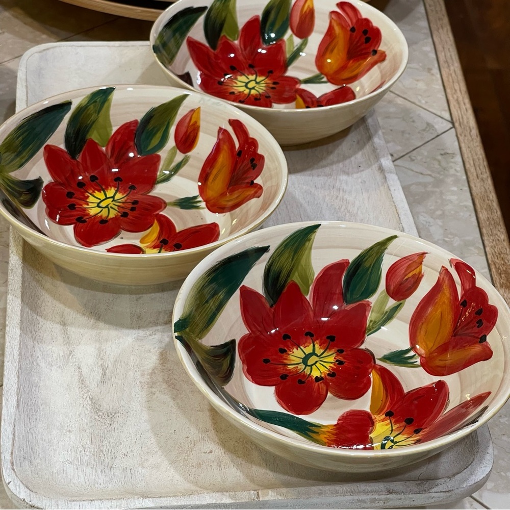 Honolulu 3  Hand Painted Floral Bowls  7”